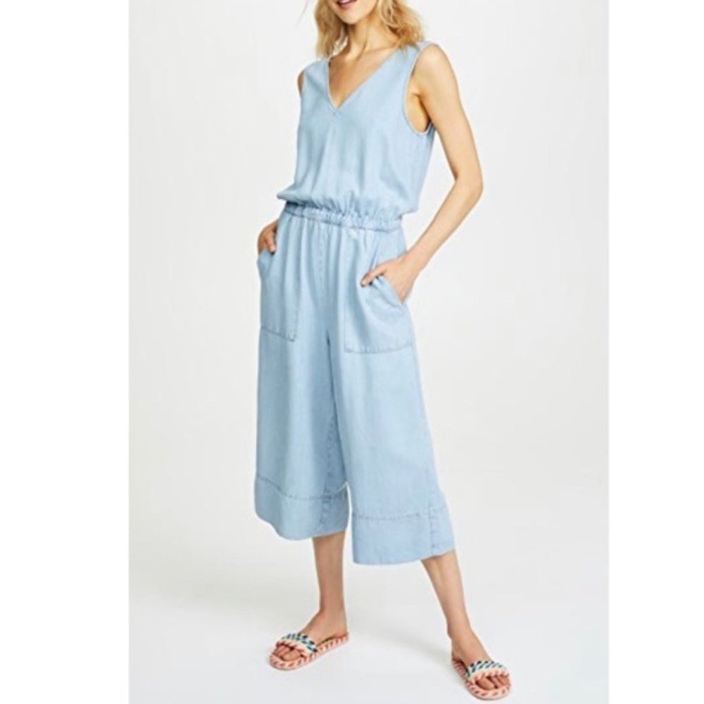 Splendid Cropped Wide Leg Chambray Jumpsuit